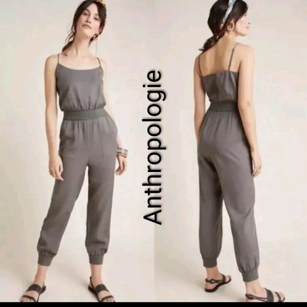 Women's Anthropologie Gray Sleeveless Jumpsuit S Jogger Pants Granola Girl Nisa